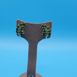 Modern Sterling Silver Green Glass Leaf Clip/Pierced China HT 925 Earrings